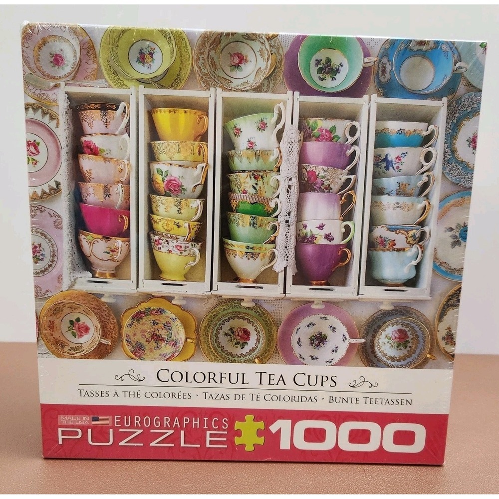 Eurographics Colorful Tea Cups 1000 Piece Jigsaw Premium Puzzle - NEW SEALED